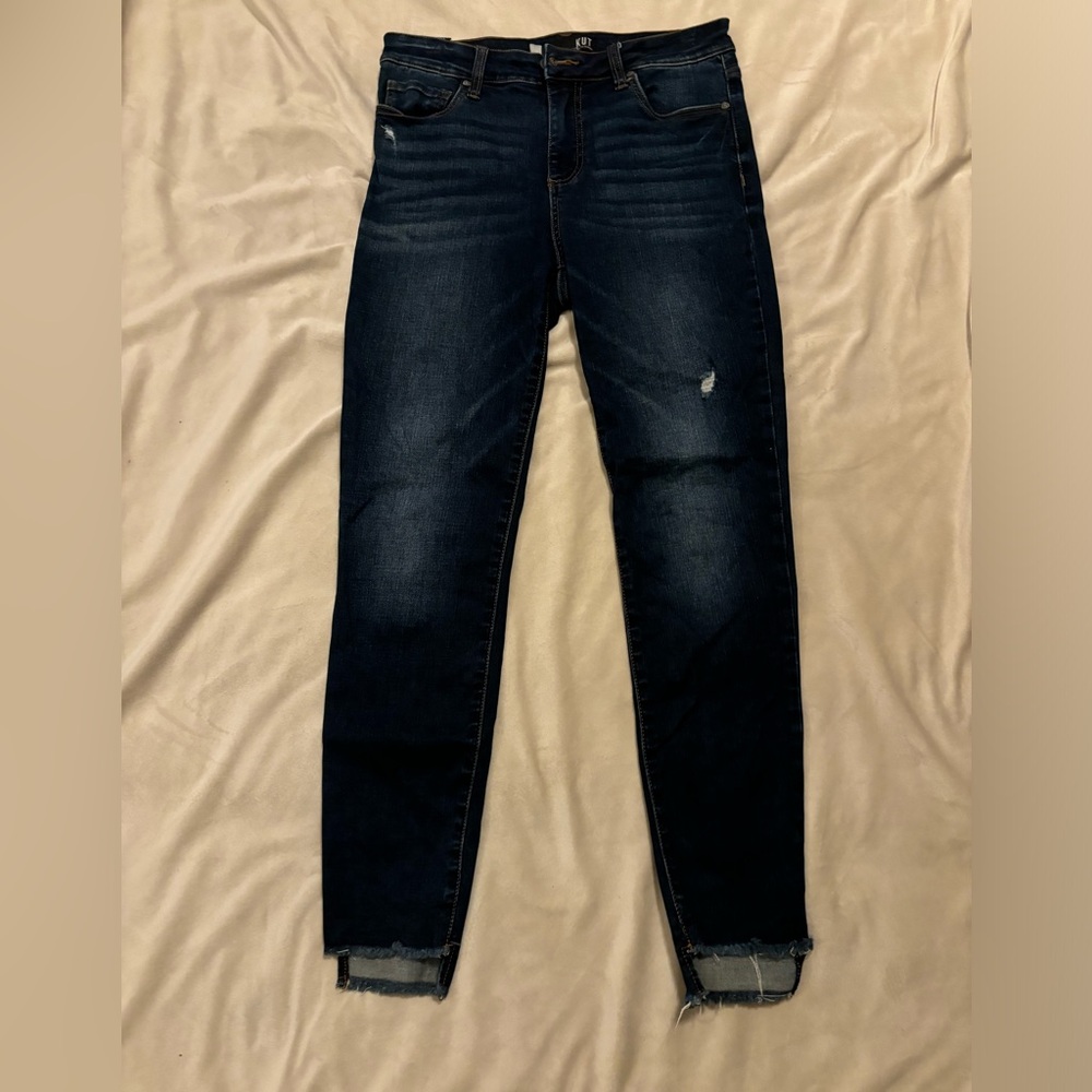 KUT Deep Indigo Skinny Jeans with Sleek Fit and Subtle Fading
